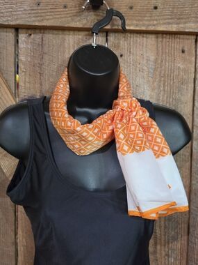 Vintage Orange & White Scarf Made In Japan Acetate 12.75"×43" EUC